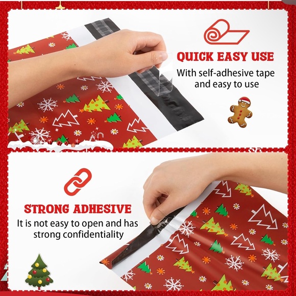 20 POLYMAILERS w/ Tissue Paper - Christmas Holiday Red with Trees - Picture 4 of 6